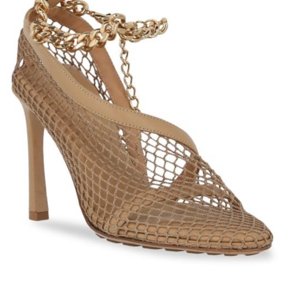 Bottega Veneta Stretch Chain Ankle Strap Nappa Leather Heel Mesh Pumps SIZE 36